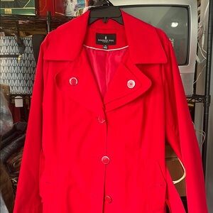 London Fog Red Trench Coat with Classic Silhouette